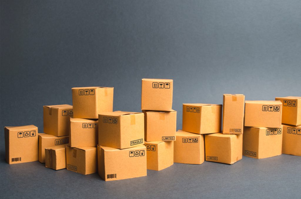 Many cardboard boxes